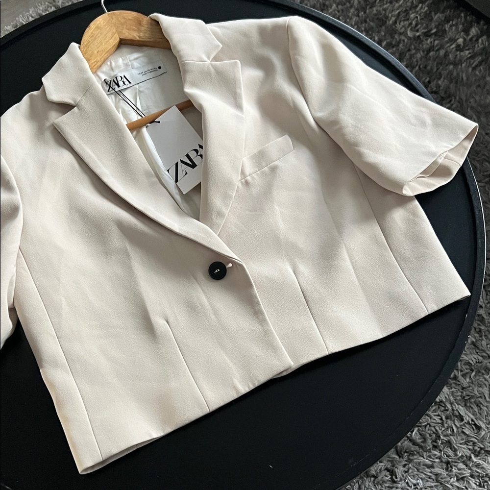 Zara Women's Cream/ivory  Short Sleeve Blazer - Picture 3 of 4